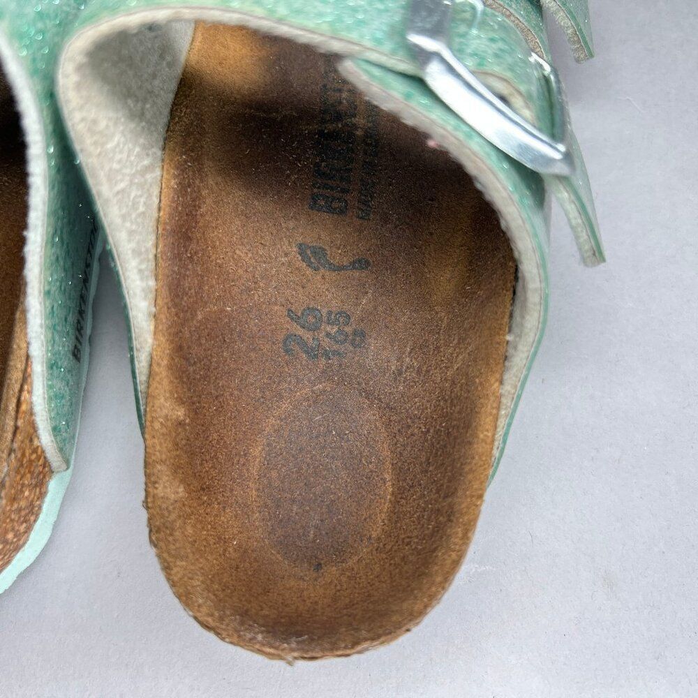 Birkenstock Arizona Sandals Little Girls Size 8.5 Sparkly Turquoise Buckle Slide - Picture 9 of 12
